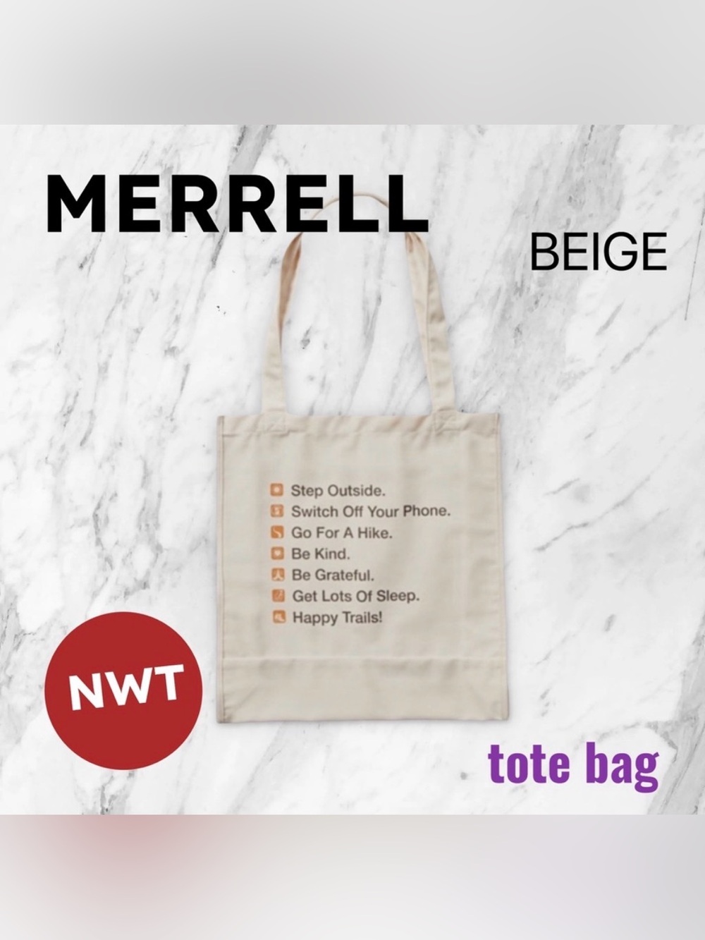 🇺🇸🆕NWT MERRELL | OS | Outdoor, travel & everyday graphic tan canvas Tote Bag